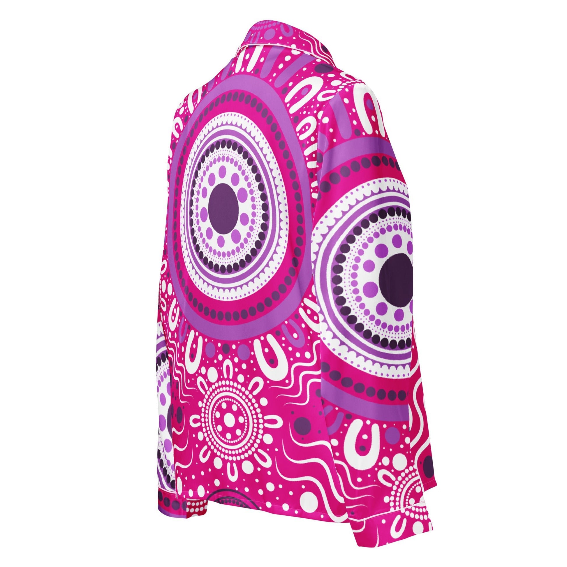 "Woven Together" Women’s Pink Long Sleeve Pajama Top - Aboriginal Art by Lani