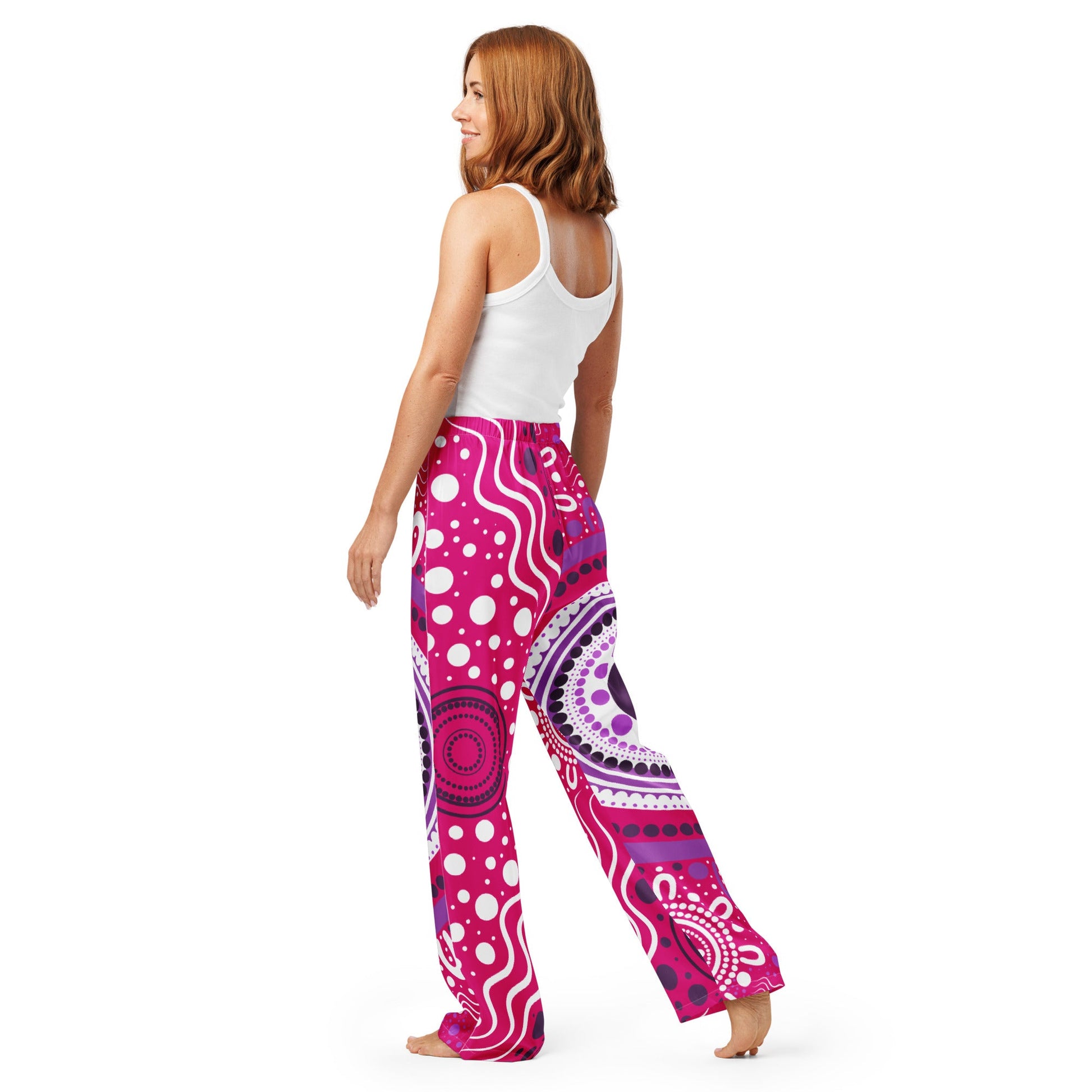 "Woven Together" Women’s Pink Pajama Pants - Aboriginal Art by Lani