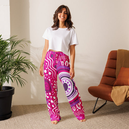 "Woven Together" Women’s Pink Pajama Pants - Aboriginal Art by Lani