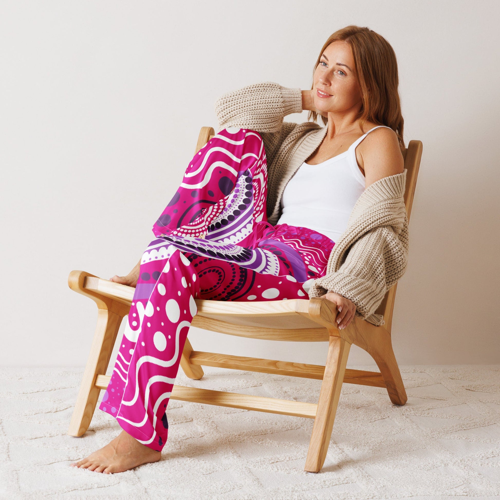 "Woven Together" Women’s Pink Pajama Pants - Aboriginal Art by Lani