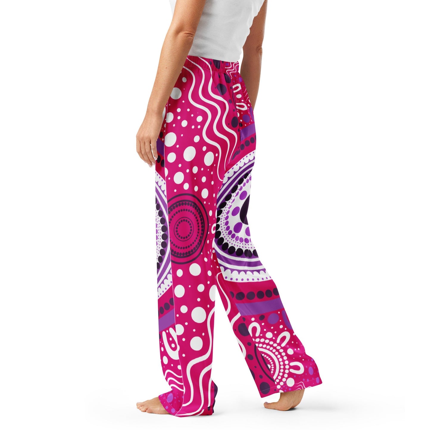 "Woven Together" Women’s Pink Pajama Pants - Aboriginal Art by Lani