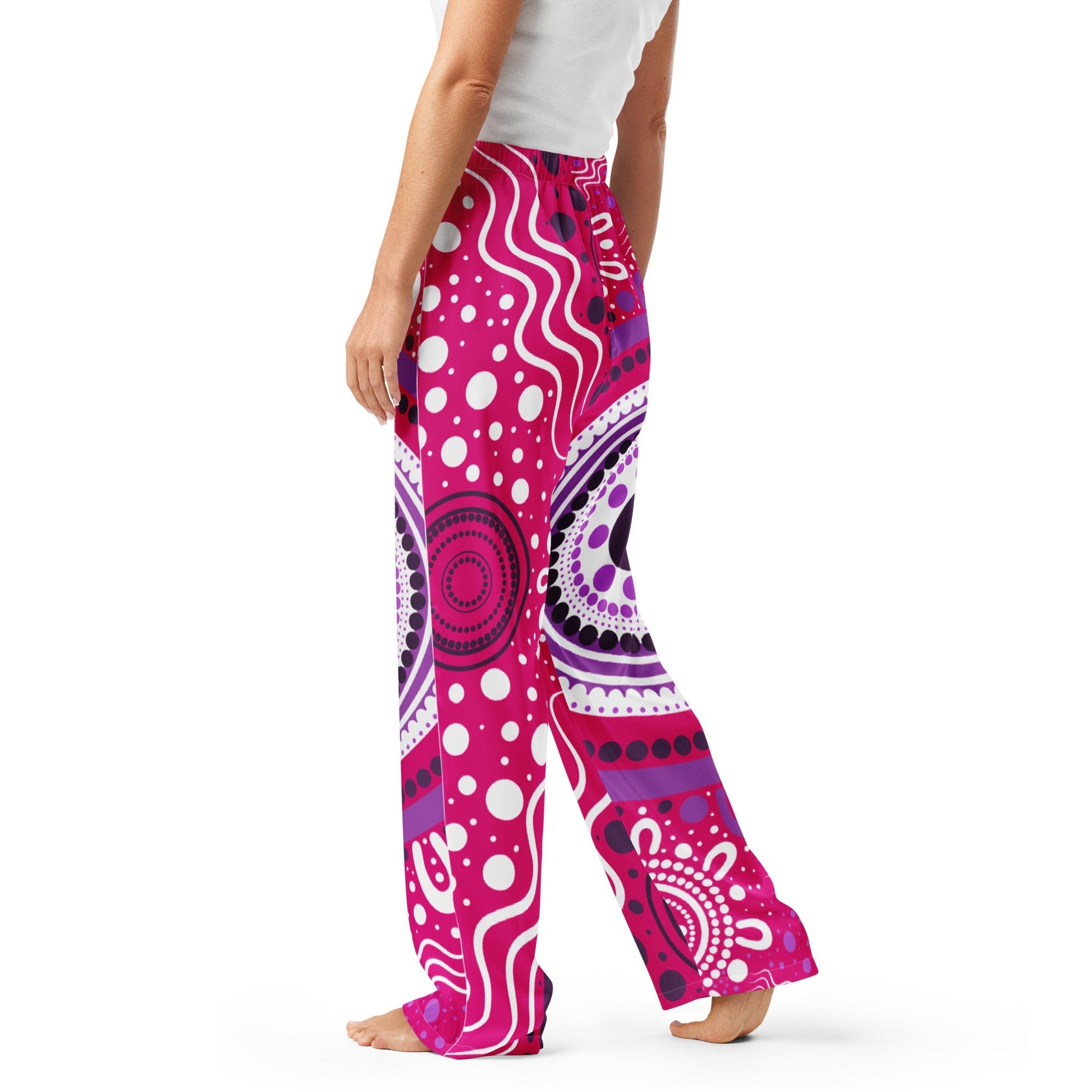 "Woven Together" Women’s Pink Pajama Pants - Aboriginal Art by Lani