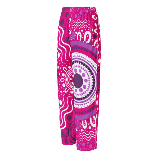 "Woven Together" Women’s Pink Pajama Pants - Aboriginal Art by Lani
