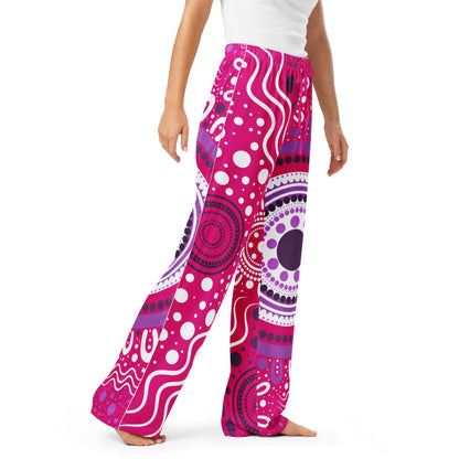 "Woven Together" Women’s Pink Pajama Pants - Aboriginal Art by Lani
