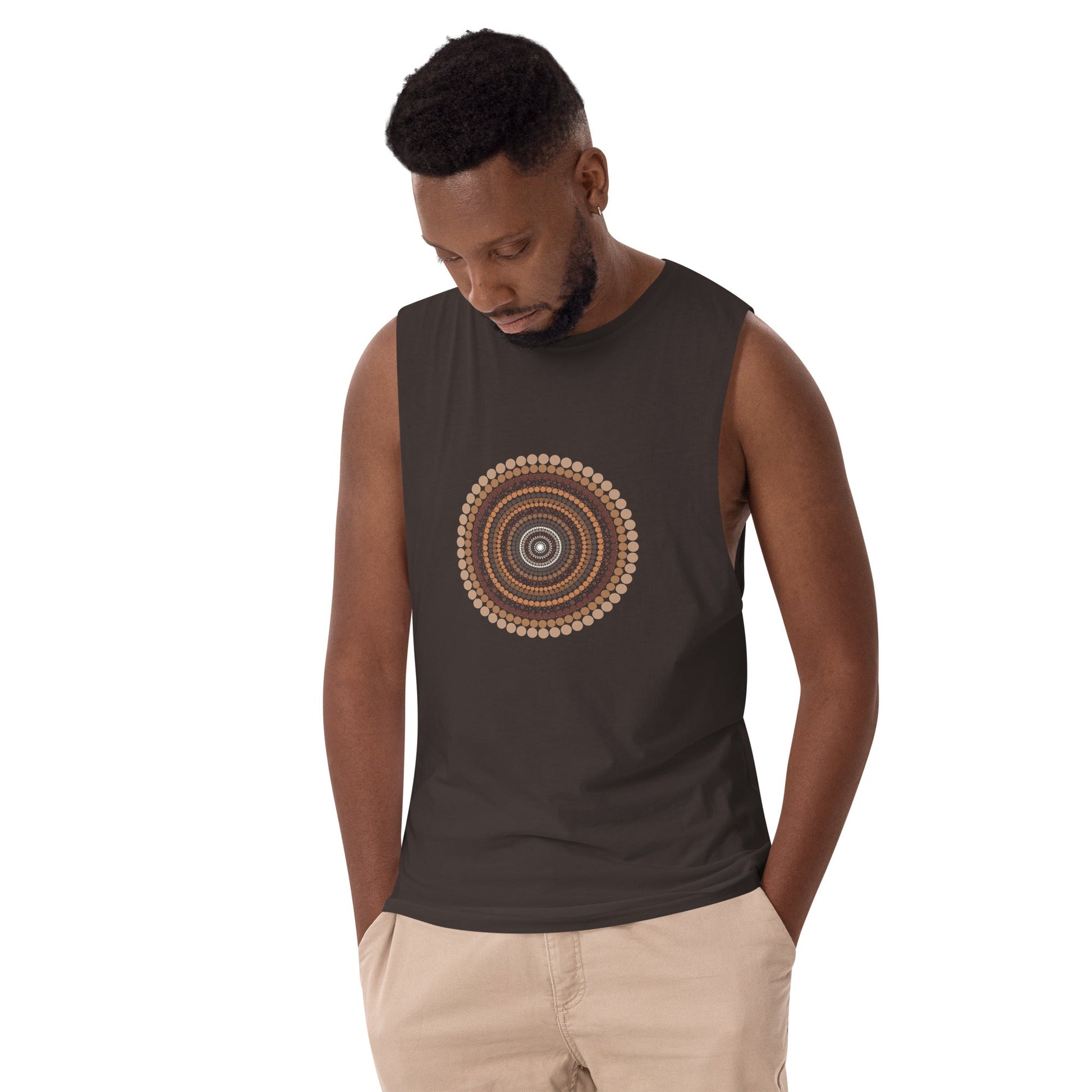 Yarning Circle Men’s Drop Arm Tank Top - Aboriginal Art by Lani