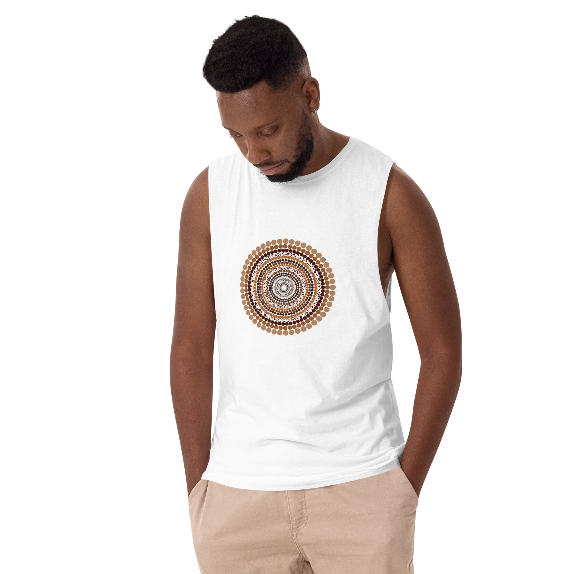 Yarning Circle Men’s Drop Arm Tank Top - Aboriginal Art by Lani