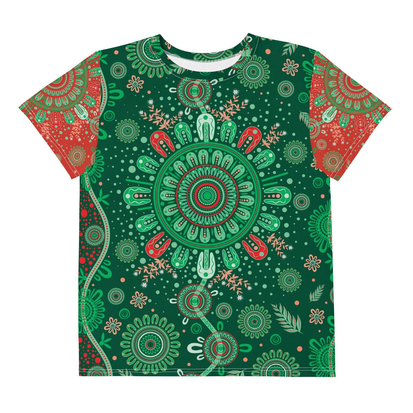 Youth Christmas Cotton Crew Neck T-Shirt - Aboriginal Art by Lani
