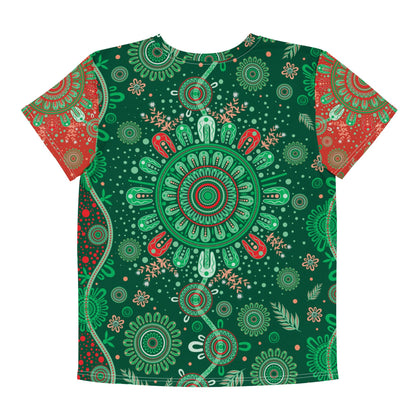Youth Christmas Cotton Crew Neck T-Shirt - Aboriginal Art by Lani